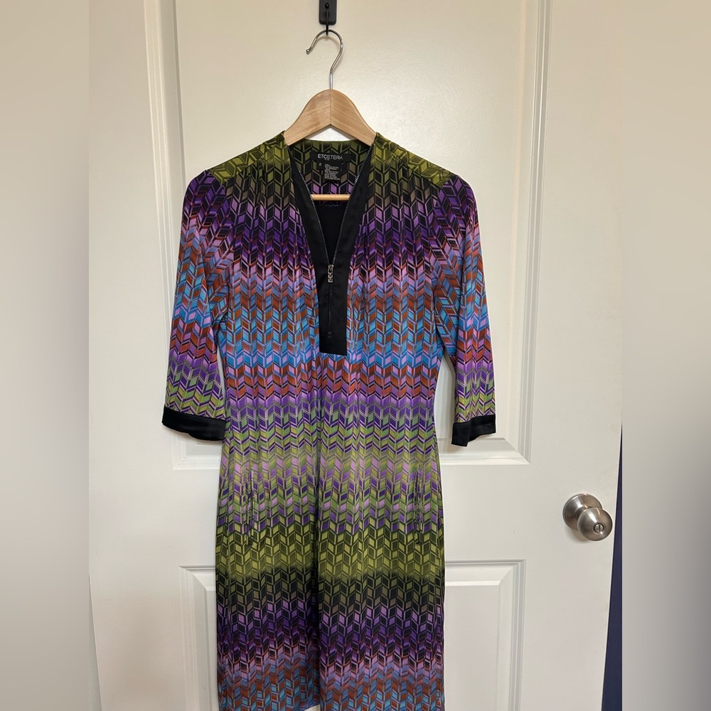 Etcetera Green and Purple Chevron Dress